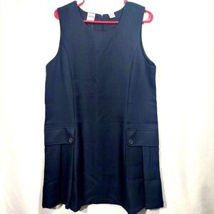 Izod Girls Uniform Dress Jumper Size 20 1/2 Navy‎ Sleeveless Front Pleat Zipper